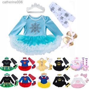 Ensembles de vêtements Nouveau 2023 anniversaire bébé filles barboteuse ensembles princesse dessin animé robe de soirée ensemble nouveau-né Costume vêtements bébé vêtements 4 pièces bébé cadeaux L231202