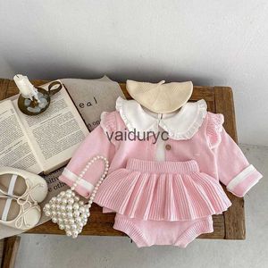 Conjuntos de ropa Nuevo otoño Conjunto de ropa para bebé Infantil Lindo abrigo de amor de punto rosa + Bloomer Ropa para niños pequeños Vaiduryc