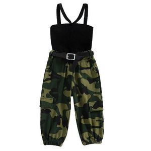 Conjuntos de ropa Nueva ropa de bebé niña verano niñas tirantes de punto tops sexy camuflaje leggings pantalones trajes bebé trajes deportivos casuales P230315