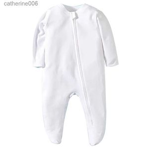Conjuntos de ropa Pijamas con pies para recién nacidos Cremallera Niña y niño Mameluco Mono de manga larga Algodón Sólido Blanco Moda 0-12 meses Ropa de bebé L231202