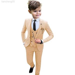 Kleding Sets Een Knop Jongens Smoking Piek Revers Formeel Pak Blazer Vest Broek Set Jongen Pak voor Bruiloft 3 stuk W0222