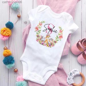 Ensembles de vêtements Combinaison bébé personnalisée nom personnalisé nouveau-né barboteuse pour fille mignon animal imprimé tenue bébé filles vêtements bébé douche cadeau L231202