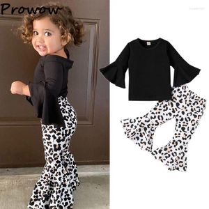 Ensembles de vêtements Prowow 1-6Y automne hiver enfants vêtements filles tenue évasée manches pull haut pantalon léopard enfants