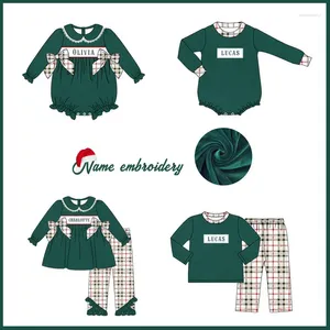 Ensembles de vêtements Ropa Girl et Baby Boy Coton Personnalisable Nom Styles Modèles de prévente Noël Vert Romper Treillis Flanelle Vêtements