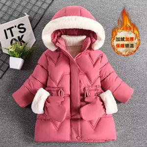 Ensembles de vêtements Envoyer des gants d'hiver filles veste chaude col de fourrure princesse manteau à capuche fermeture éclair vêtements d'extérieur cadeau d'anniversaire 3 8 ans vêtements pour enfants 231124