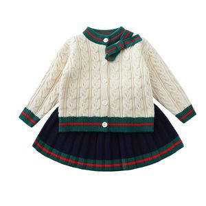 Ensembles de vêtements printemps automne 2023 filles mode tricoté 2 pièces pull décontracté manteau jupe boutique tenues bébé fille vêtements d'hiver