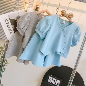 Conjuntos de ropa Ropa de verano para niños Manga corta O Cuello Faldas grises de un solo pecho 2 piezas Diseñador Niñas 12M-5T