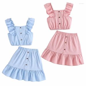 Conjuntos de ropa Conjunto de ropa de verano para niña, trajes para adolescentes, camisa, Top corto, falda sin mangas, traje bohemio, elegante, para adolescentes y niños de talla grande