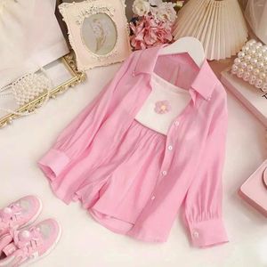 Ensembles de vêtements Swaddding Couvertures pour les bébés filles Girls Girls Été Vêtements à manches longues Bouton Down Coat Tabarf Tops Shorts 3PC