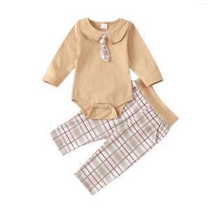 Ensembles de vêtements Telotuny nés pour bébés filles garçons lié gentleman à manches longues pantalons à plaid à rompage solide tenues de vêtements 0-12m