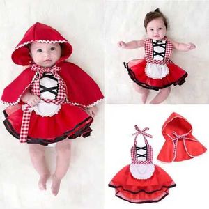 Vêtements Ensemble le nouveau-né Little Red Riding Hood Play-Play-Playing Costume Set Photo Prop Girl Tutu Party Robe Baby Costumel240513