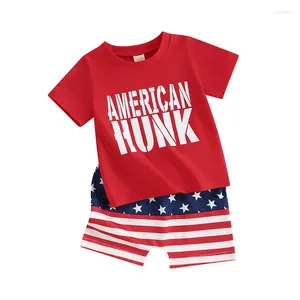 Ensembles de vêtements pour bébés garçons, tenue du 4 juillet, chemise américaine à manches courtes, short à rayures étoiles, quatrième vêtements