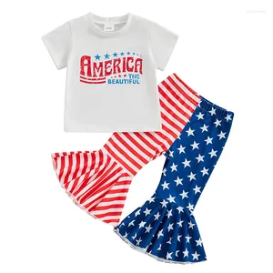 Sets de ropa para niños pequeños Baby Girl 4 de julio Camiseta de manga corta Camiseta American Flag Stars y rayas Pantalones acampanados