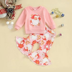 Conjuntos de ropa Niño Bebé Niña Trajes de Navidad 2T 4T Otoño Invierno Ropa Carta Cuello redondo Sudadera Rayas Flare Pantalones Conjunto