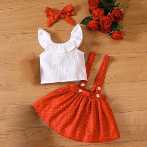 Ensembles de vêtements pour tout-petits bébés filles tenues ensemble haut sans manches de couleur unie et jupe à bretelles fille tenues à manches courtes idées de chambre