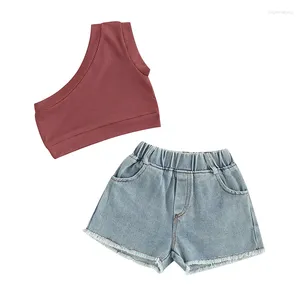 Vêtements Ensembles pour tout-petit Girl Denim tenue Baby Baby Summer Shorts Set Sans manches