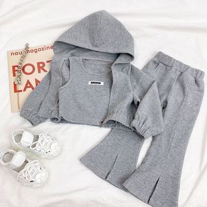 Ensembles de vêtements Enfant en bas âge fille Sport vêtements ensemble automne veste à capuche haut court pantalon enfants haute qualité ensemble de vêtements enfants vêtements en gros 230208