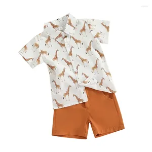 Ensembles de vêtements pour enfants pour enfants bébé garçon gentleman tenue girafe print manches à manches courtes et shorts pour usure formelle 6m-4T