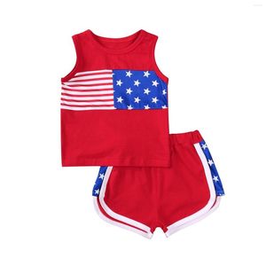 Ensembles de vêtements enfant en bas âge enfants garçon drapeau National imprimé costume sans manches gilet hauts et pantalons courts 2 pièces costumes 1-5T