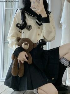 Vêtements sets uniformes top plissée pour femmes school girl kawaii marin automne japonais mini set long mignon corée et cosplay