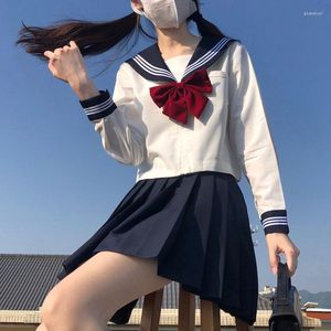 Conjuntos de ropa Blanco 3 Rayas Traje de marinero básico Escuela japonesa Uniforme de niña Seifuku Estudiante Chicas Cos Disfraz Mujer JK Falda azul marino plisada