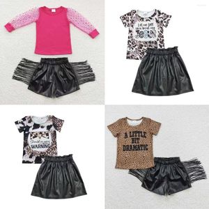 Ensembles de vêtements Boutique en gros enfants chemise d'été enfants noir gland en cuir shorts jupe occidentale enfant en bas âge ensemble bébé fille tenue de mode