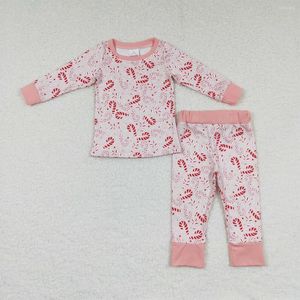 Ensembles de vêtements en gros enfants Noël hiver bébé fille vêtements de mode vêtements de nuit enfant fleur canne à sucre rose tenue pyjamas
