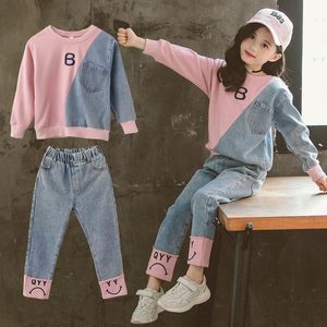 Vêtements Ensembles d'hiver Girls Denim Kids Tracksuis Tracks Suit à manches longues Sweater Jean Pantalon Sport Cost For Girl Baby Clothes 221130