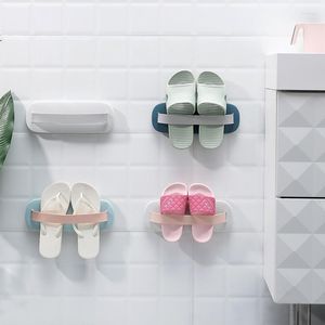 Estante para zapatos autoadhesivo montado en la pared para almacenamiento de ropa, organizador de baño, zapatilla sin perforaciones, soporte para drenaje colgante, estante para el hogar
