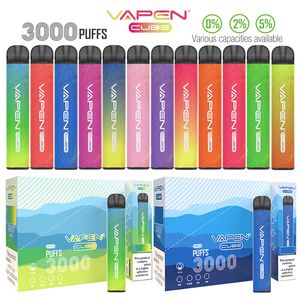Originele VAPEN CUBE 3000 Rookwolken 2% 5% Optioneel Wegwerp Vape Pen-apparaat Elektronische e-sigarettenkits 8ML Capaciteit 1000mAh Batterij Voorgevulde repen Vaporiezer