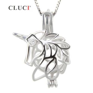 Colgante de jaula de unicornio de Plata de Ley 925 CLUCI fashion para mujer, collar de perlas, joyería 3 uds S18101607274r