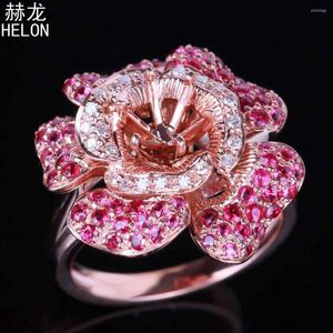 Bagues de grappe 1.4ct diamants naturels rubis semi-montage 6mm coupe ronde solide 14K or rose fiançailles mariage bague de pierres précieuses pour les femmes