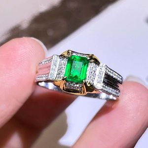 Anillos de racimo 18k oro blanco 0.8ct natural muzo verde esmeralda anillo para hombres estilo vintage piedras preciosas joyería para hombre diamantes boda