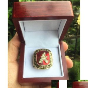 Anillos de racimo 1991 Braves World Baseball Team Championship Ring con caja de exhibición de madera Recuerdo Hombres Fan Regalo 2023 Venta al por mayor Drop de D Otngp