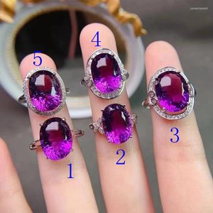Cluster Rings 2023 Big Size Natural Amethyst Ring Real 925 Silver Women's Good Process Price For One Pc 10 14mm