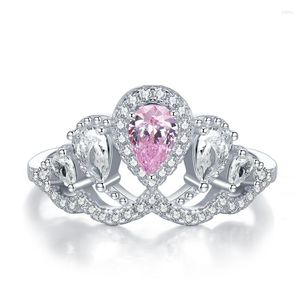 Cluster Rings 2023 S925 Silver Crown Pink Princess Style 4 6 Diamond Small Design Fashion Ring