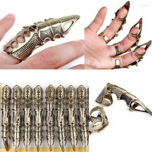 Anneaux de cluster 2pcs Punk Gothic Full Finger Armor Talon Claw Robot Metal Armoring Joint Knuckle Ring pour femmes hommes bijoux de fête