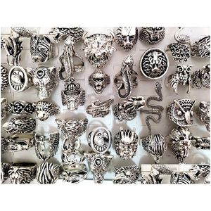 Bagues de cluster 30pcs en gros Top Mix exagéré animaux féroces Rocker Biker homme Dragon serpent éléphant hibou ... Etc Big Men Dhgarden Dhx7I