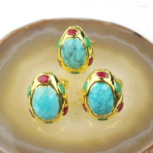 Anillos de racimo 5 unids/lote anillo turquesa piedra ajustable moda chapado en oro joyas a granel al por mayor