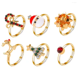 Bagues de cluster 6 pcs Bague de Noël Alliage Décor Cadeaux Elk Knuckle Décoration Mode Doigt Femmes Dessin Animé Noël Miss Gros Produits