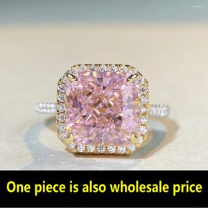Cluster Anneaux 925 STERLING Silver 5CT Square Cut Laboratory Pink Gemstone Exquis Ring Women's Party Boutique Jewelry Wholesale