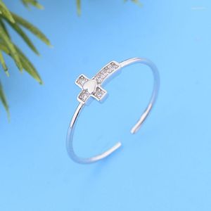 Anillos de racimo Plata de ley 925 Corazón ajustable Cruz Mezcla Zirconia Anillo de cadena de eslabones de dedo para mujeres Compromiso Boda Joyas al por mayor