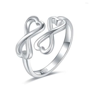 Cluster Anneaux 925 Sterling Silver Coeur Simple Double Infinity Symbole Anneau Réglable Promise Bijoux Cadeau D'anniversaire Pour Les Femmes Petite Amie