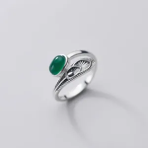 Bagues de cluster 925 Sterling Silver Bague ouverte Bague de paon vert asymétrique empilable pour femmes fille bijoux cadeau dropship en gros