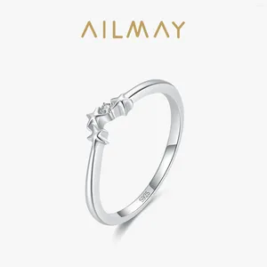 Cluster anneaux Ailmay Real 925 Sterling Silver mignon Romantic Star Clear Zircon Finger Ring For Women Engagement Anniversary Femme