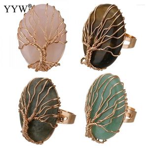 Anillos de racimo antiguos para mujeres joyas de dedo vintage forma de huevo de piedra natural árbol de alambre envuelto de alambre anillo de vida2024