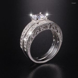 Clusterringen in antieke stijl verloving 10KT witgoud 2-in-1 set luxe vierkante prinses geslepen diamant bruiloft voor vrouwen JewelryCluster Rita22