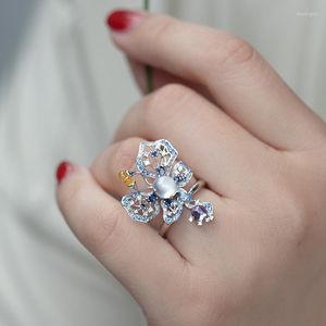 Anillos de racimo azul Jade mariposa amuletos diseñador tallado Natural encanto mujeres anillo ajustable joyería 925 plata talismanes Accesorios