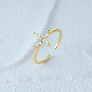 Bagues de cluster BOAKO S925 Sterling Silver Finger pour mariage simple cheval oeil zircon fleur en forme d'anneau de femme ouverte bijoux redimensionnables