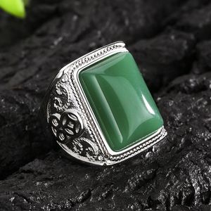 Anillos de racimo Boutique Calcedonia verde con incrustaciones Anillo de boca abierta Hombres Aniversario de banquete de piedras preciosas naturales para padre Novio GiftClus